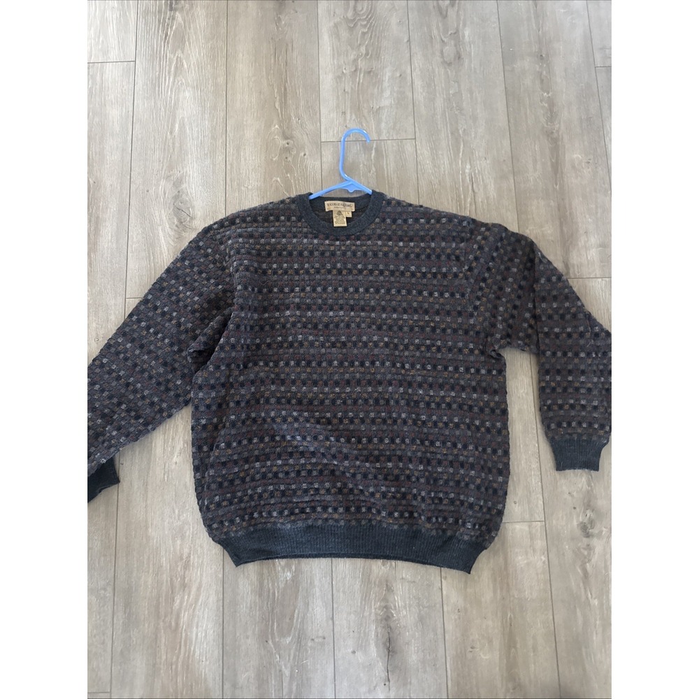 Tricots St Raphael Wool Sweater Mens Large Gray Multi Textured Knit Crewneck